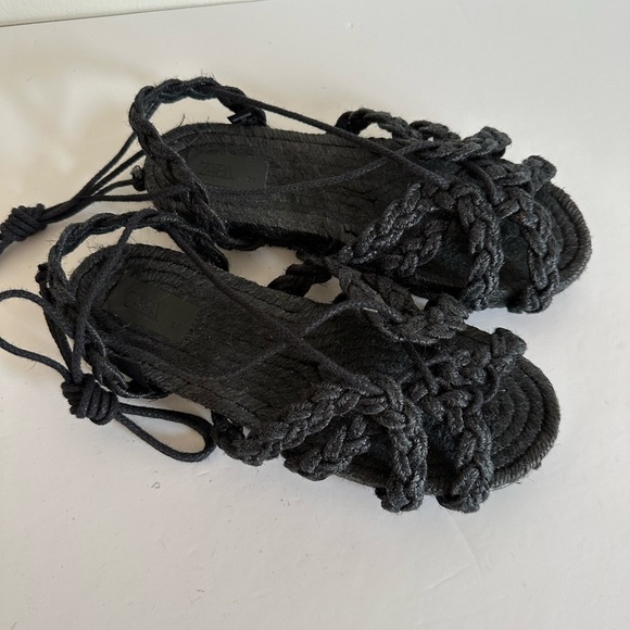 Zara Black Woven Braid Lace-Up Flat Espadrilles - Picture 3 of 9